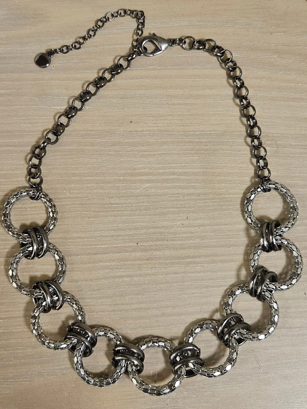 Alfani Necklace Silver Black Gunmetal Woven Loop Circle Links Modern Chain